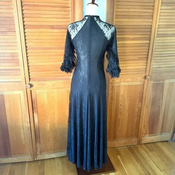 Devil Fashion Gothic Victorian 1930s 'Birds of a Feather' Lace Maxi Gown Dress - Picture 9 of 16